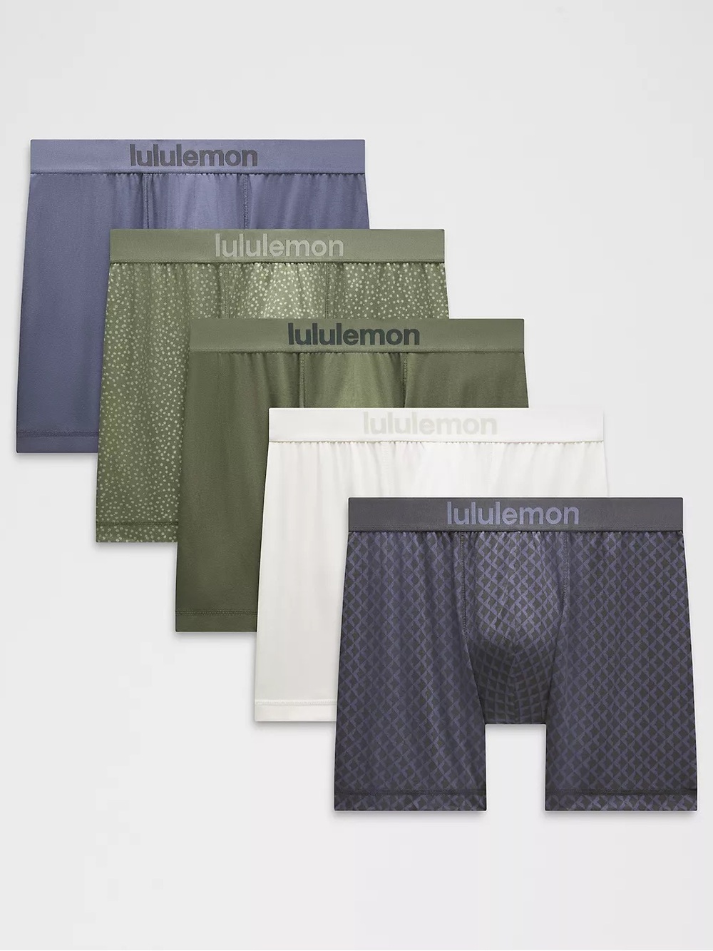 lululemon athletica Men’s 5-Pack Boxer Briefs – Green, White, Blue Mix 5”